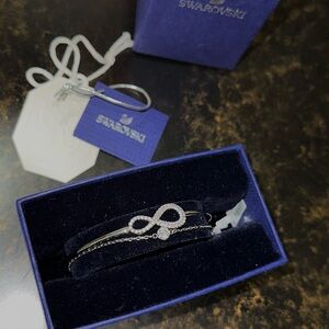 Swarovski Silver-Tone Bangle Chain with Clear Crystals